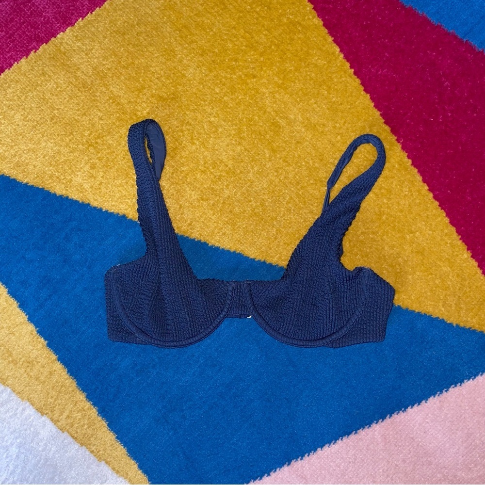 Abercrombie & Fitch High Apex Underwire Navy Blue Ribbed Bikini Top Small